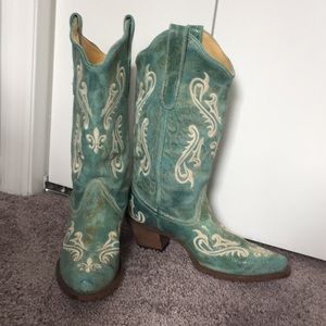 Aqua Corral boots with cream stitching